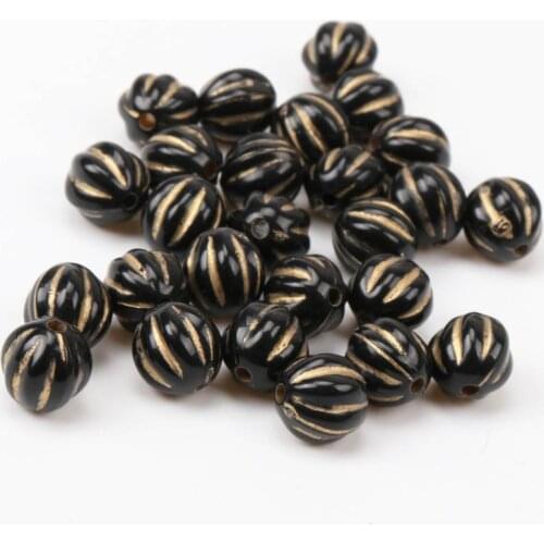 8mm 100pcs Black Color With gold Line Acrylic Round Spacer Ball Beads For Jewelry DIY Fishing Wholesale 2018 New KL52
