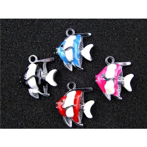 AE763 Mix Color 20Pcs Alloy Metal Enamel Fish Charms Pendant 24x21mm