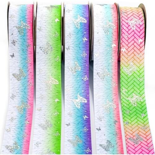 Butterfly Laser Silver Printed Kimetsu No Yaiba background Grosgrain Ribbon