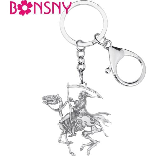 Bonsny Halloween Antique Gold Plated Grim Reaper Keychains Long Keyring Jewelry For Women Friend Kids Festival Gift Decoration