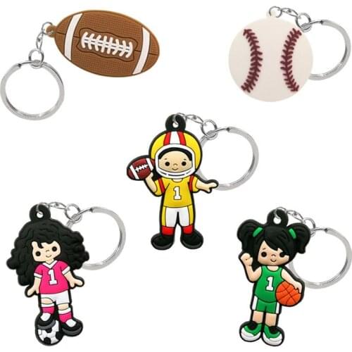 1PCS PVC key holder Baseball Rugby Sports girls boys keyring cartoon figure key chain charms For Players Man Women birthday Gift