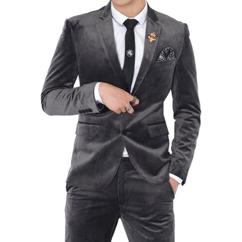 Black Velvet Man Suit Bespoke Suit Notched Lapel Dinner Suit Wedding Suit Velvet Tuxedos Wedding Suit (Jacket+pants)