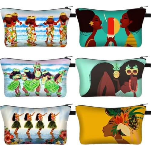 Hawaii Hula Dancer Girl Print Cosmetic Bag Women Fashion Aloha Makeup Bags Girls Cosmetic Case Female Toiletries Organizer
