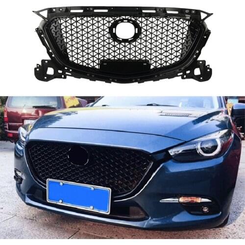 For Mazda 3 Axela 2017 2018 2019 gloss black honeycomb grille ABS Front Middle Grille Front Bumper Grill Upper Grille
