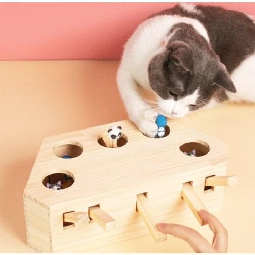Cat Hunt Toy Chase Mouse Solid Wooden Interactive Maze Pet Hit Hamster Cat Hit Gophers With 3/5-holed Mouse Scratch Pet Game