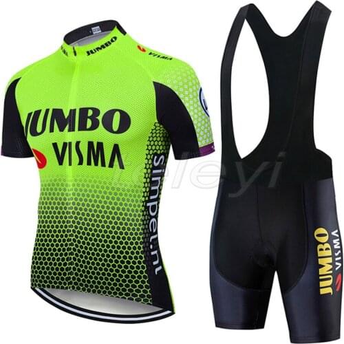 JUMBO VISMA Pro Team summer cycling Jersey set Bicycle Clothing Breathable Men Short Sleeve shirt Bike bib shorts 20D Gel pad