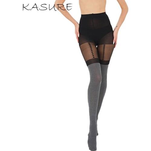 KASURE Women sexy Tight Pantyhose Spring Summer Shinny Women Nightclubs Sexy Black Tinted Sheer False High Stocking Pantyhose