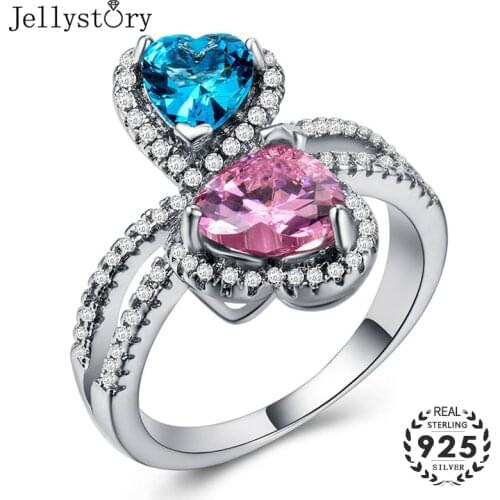 Jellystory Trendy Female Ring 925 Silver Jewelry with Double Heart-shaped Sapphire Amethyst Zircon Gemstones Rings Wedding Gifts