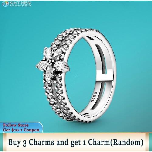 Ahthen 925 Sterling Silver Ring Sparkling Snowflake Double Ring Women Rings Ngagement Rings for Women Jewelry Making Girl Gift