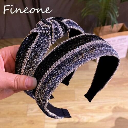 Korea Knotted Rhinestone Crystal Black Hairbands Hair Accessories Hairband for Girls Sparkling Headbands For Women