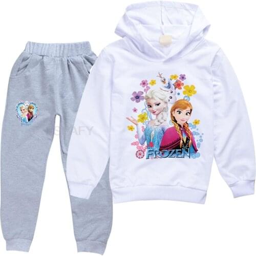 New Girls 3D Print Clothing Suits Disney Frozen Pricess Elsa Anna Sport Cotton Hoodies Pants 2pcs Sets Kid Child Tracksuits