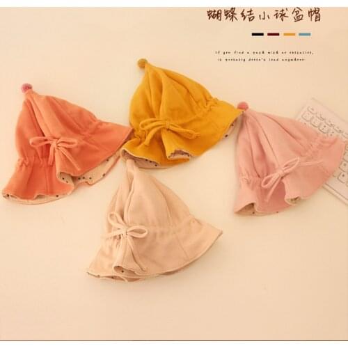FOCUSNORM Lovely Infant Kids Girls Boys Bucket Hat 4 Colors Solid Color Bowknot Fisherman Cap Sun Hat