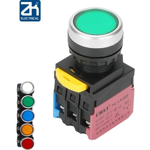 Upgraded self-reset button circular switch with light la38s-10ds silver dot button switch 22mm red and green