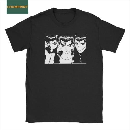 Men Manga YuYu Hakusho Anime T Shirt Cotton Tops Leisure Short Sleeve Crewneck Tees Printed T-Shirts