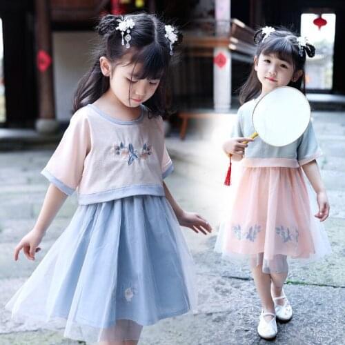 New Girl Traditional Dance Costumes Embroidery Children Chinese Style Princess Dress Folk Hanfu Tang Dynasty Suit Dress SL1007