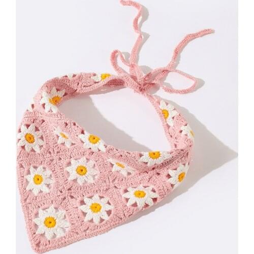 New Arrival Wrap Scarf Ribbon Elastic Hair Bands Triangle Kerchief Scarf Handmade Knit Headbands For Women Girls