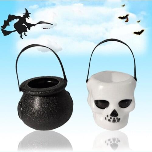 New Halloween Decor Black White Candy Kettles Witch Cauldron Halloween Party Hanging Props Skull Halloween Decoration