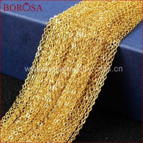 BOROSA 16'' 18'' 30'' Gold Color Chains For Pendant Long Chain Necklace Golden Flat Cable Chain Losbter Clasp PJ003-16-G