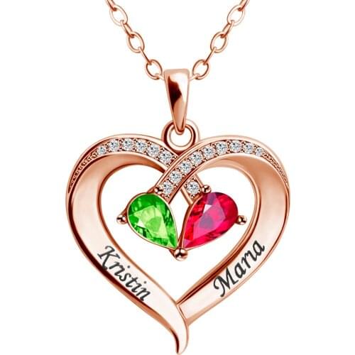 Personalized Birthstone Heart Pendant Necklace for Women Custom Engraving Name Necklaces Anniversary Valentines Gift