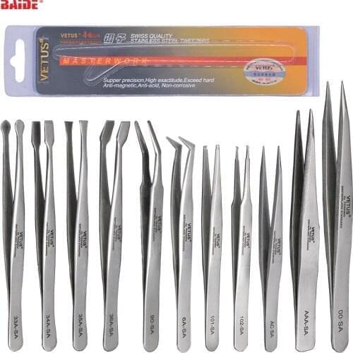 Original VETUS Tweezers 33A-SA 34A-SA 35A-SA 36A-SA 90-SA 6A-SA 101-SA 102-SA AC-SA 3A-SA 00.SA Pinça Forceps Pincers 120pcs/lot