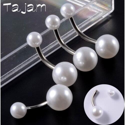 10pcs/lot Surgical Steel Navel Piercing Acrylic Pearl Beads Belly Button Ring White Balls Curved Banana Piercing Women Jewelry