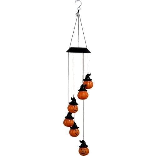 Solar Pumpkin Wind Chime Plastic LED Light Home Garden Hanging Ornament Dream Catcher Party Halloween Decoration