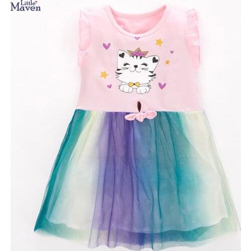 Frocks for Baby Girls 2021 Summer Children Clothes Toddler Animal Cat Print Vestiods Casual Cute Tulle Dress for Kids 2-7 Years