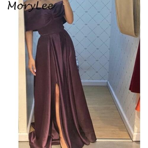 Prom Dresses Purple Off The Shoulder Floor Length A-Line Satin Pleated Prom Dresses With Zipper Back vestidos de fiesta de noche