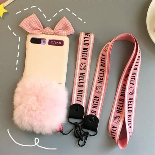 Plush Bow Phone Case for Samsung Z Flip Kawaii Cute Phone Cover for Samsung Galaxy Z Flip Case 2021 New Arrivals