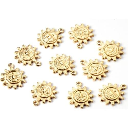 ASON 10pc/lot Simplicity Sun Pendant Retro Human Face Charms Stainless Steel Gold Silver Color For Necklace DIY Jewelry Making