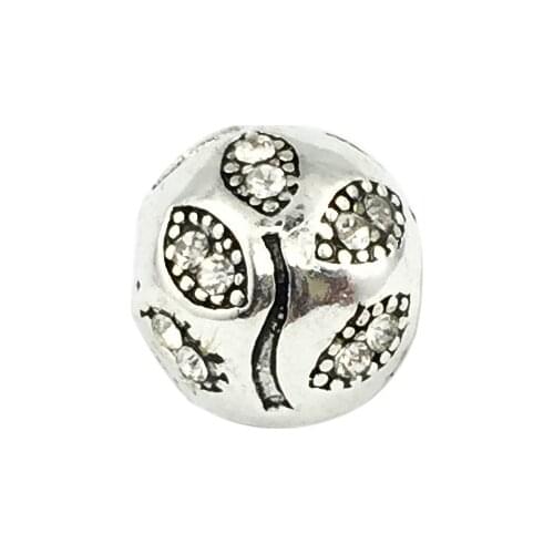 Leaves Silver Plated Clip With Crystal Stopped Charm European Beads Fit Charms Bracelets&Bangles Necklace