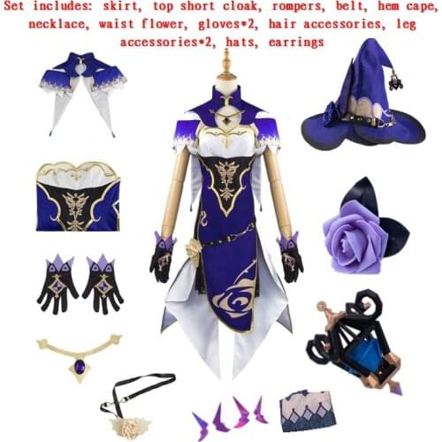 Adventure Game Genshin Impact Costume Rose Witch Lisa Cos Costume Game 12 PCS Suit Girl Cospaly Anime Acting Costume Halloween