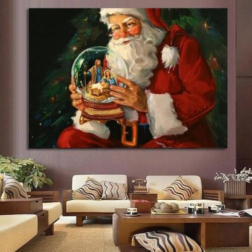 Christmas Santa Claus Elk and Gift Picture Canvas Painting Posters and Print Modern Wall Art Picture Living Room Decoration Home