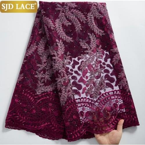 SJD LACE African Lace Fabric With Stones Nigerian French Mesh Lace Fabric 2021New Coming Style For Wedding Party Dress Sew A2322