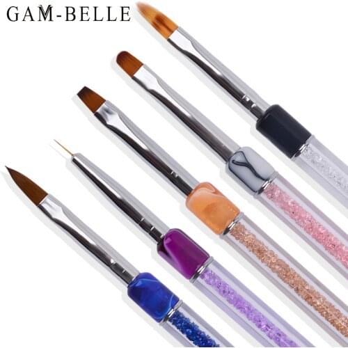 GAM-BELLE Nail Art Rhinestone Handle Carving Brush Acrylic UV Gel Nails French Lines Liner DIY Design Drawing Pen Manicure Tool