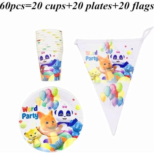 Party Supplies Word Party Theme Birthday Party Decorations Kids Home Decoration Hot Animal Elephant Tiger Paper Plates Cups Flag