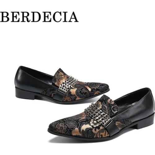 Metal Chain Handmade Business Men Dress Shoes Pointed Toe Flower Pattern Shoes Men Wedding Mixed Color Hidden Heel Plus Size 46