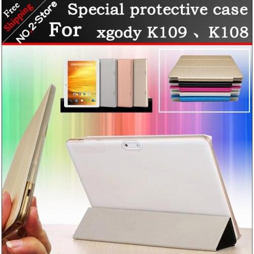 Ultra thin 3 fold Folio PU leather stand cover case For XGODY K108 3G/ K109 4G 10.1inch tablet pc ,Multi-color for choose+gift