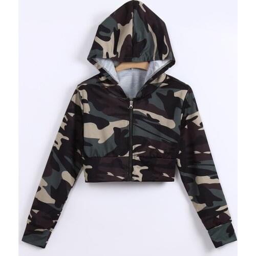 Womens Camouflage Print Hoodies Coat Zipper Pockets Shirt Long Sleeve Hoodies Sweatshirts Crop Top Vintage Jackets Coat Top