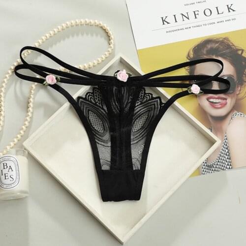 Women Sexy Lingerie Temptation Floral Embroidery Transparent Thongs Female Low Waist Belt G-string Erotic Lace Underwear Tangas