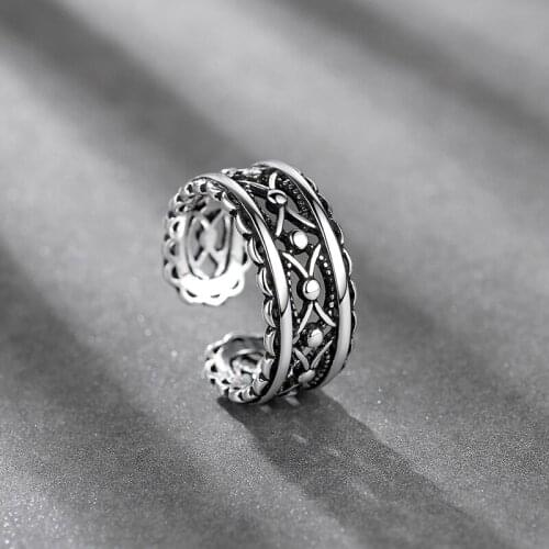KOFSAC Vintage Thai Silver 925 Ring For Women Trendy Jewelry Latest Punk Lace Chain Ring Girl Student Party Accessories