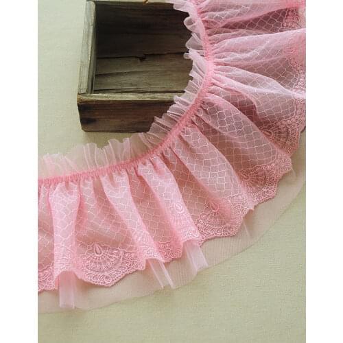 1m 18cm Wide Pink Elastic Stretch Floral Lace Trim Fabric for Wedding Dress Trouser Leg Wrist Sewing Diy Clothing Accessories