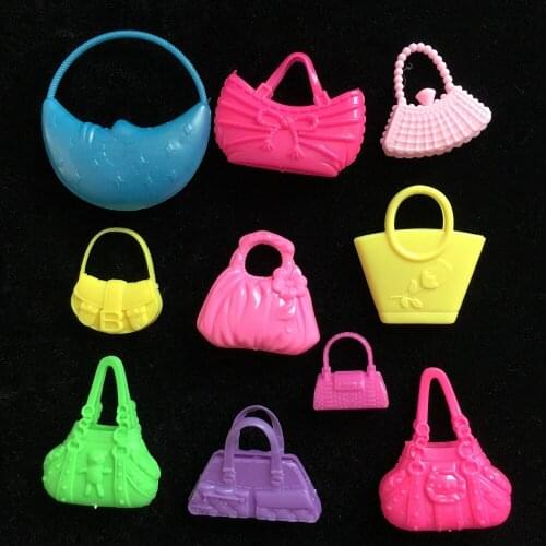 NK Random 10 Pcs Plastic Bag Fashion Shoulder Casual Bags For Barbie Dolls Mixed Styles Girl Doll Accessories
