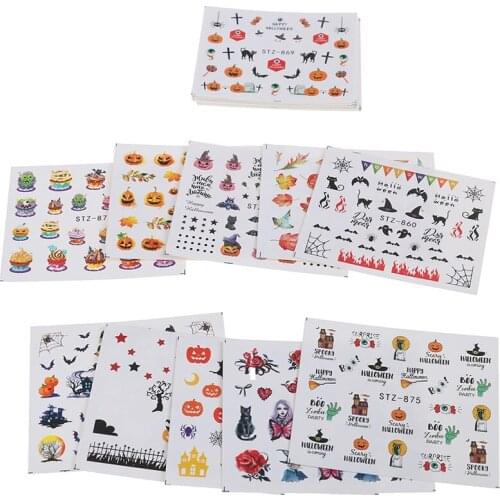 24 Pcs 3D Tips Decorations Halloween Bat Witch Nail Art Design Water Transfer Sliders Decals For Nail Sticker
