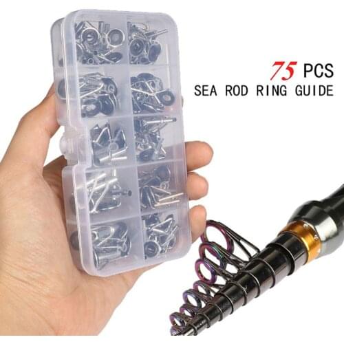 75pcs Brand New High Quality Stainless Steel Ceramic Fishing Rod Guide Kits Double Feet Eye Rings Dedicated For Seas Rod