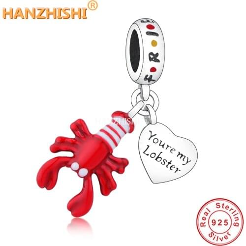 2021 New 925 Sterling Silver Red Animal Lobster Dangle Charm Beads Fit Original Pandora Charm Bracelet Necklace Women Jewelry