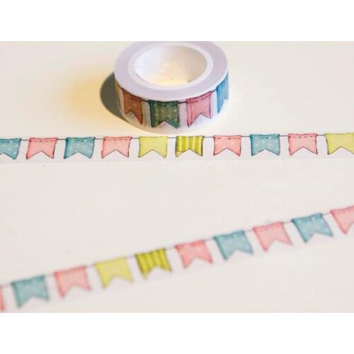 1 Pc / Pack 15mm*10m Japanese Washi Decorative Adhesive Tape Flags Pattern Masking Paper Tape Diary Sticker Gift Free Shipping