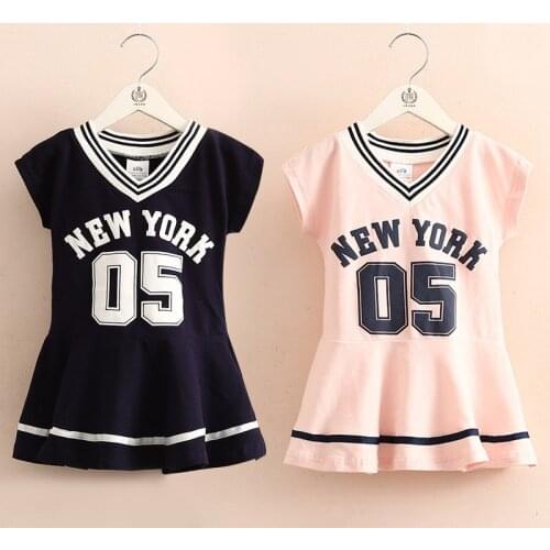 Baby Letters Shirt Dress 2020 Summer New Girls' Clothing Childrens V-neck Exercise Dress