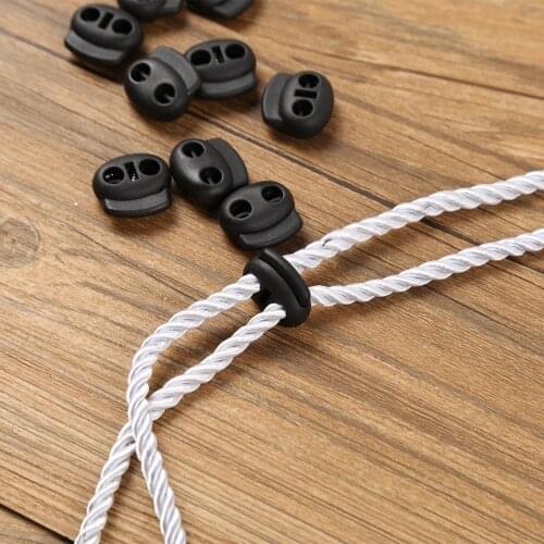 50Pcs/Pack Plastic Stopper Cord Lock End Toggle Double Hole Spring Stopper Fastener Buttons for Drawstrings Bag Shoelace Clothes