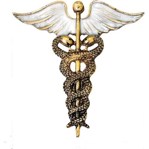 Quality Metal Vintage Antique Golden Medical Medicine Symbol Doctor Nurse Gifts Caduceus Brooch